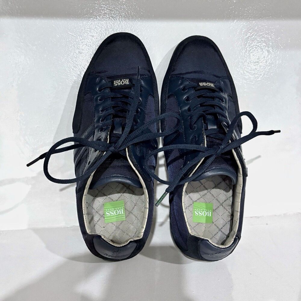 Hugo Boss Sneakers Men EU 42 US 9 Navy Leather Mesh Suede Lace Up Casual - Picture 3 of 8
